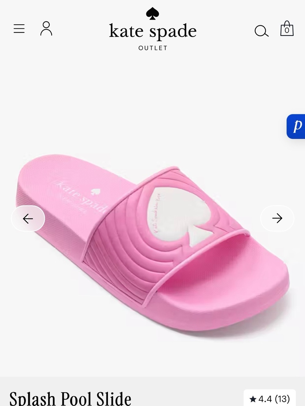 kate spade Pink Pool Slide with White Spade Accent